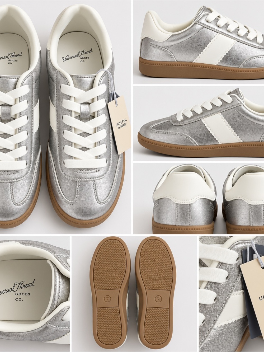 Universal Thread Silver Metallic Sneakers with White Accents and Gum Sole size 7
